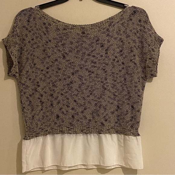 Anthropologie Moth Size XS Brown White Cap Sleeve Sweater Blouse Blouse - Picture 6 of 12